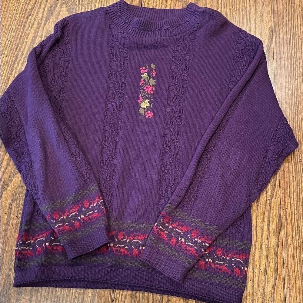 Vintage Paisley Pullover Sweater Size S Border Print Whimsy Grandma Pretty 🇺🇸